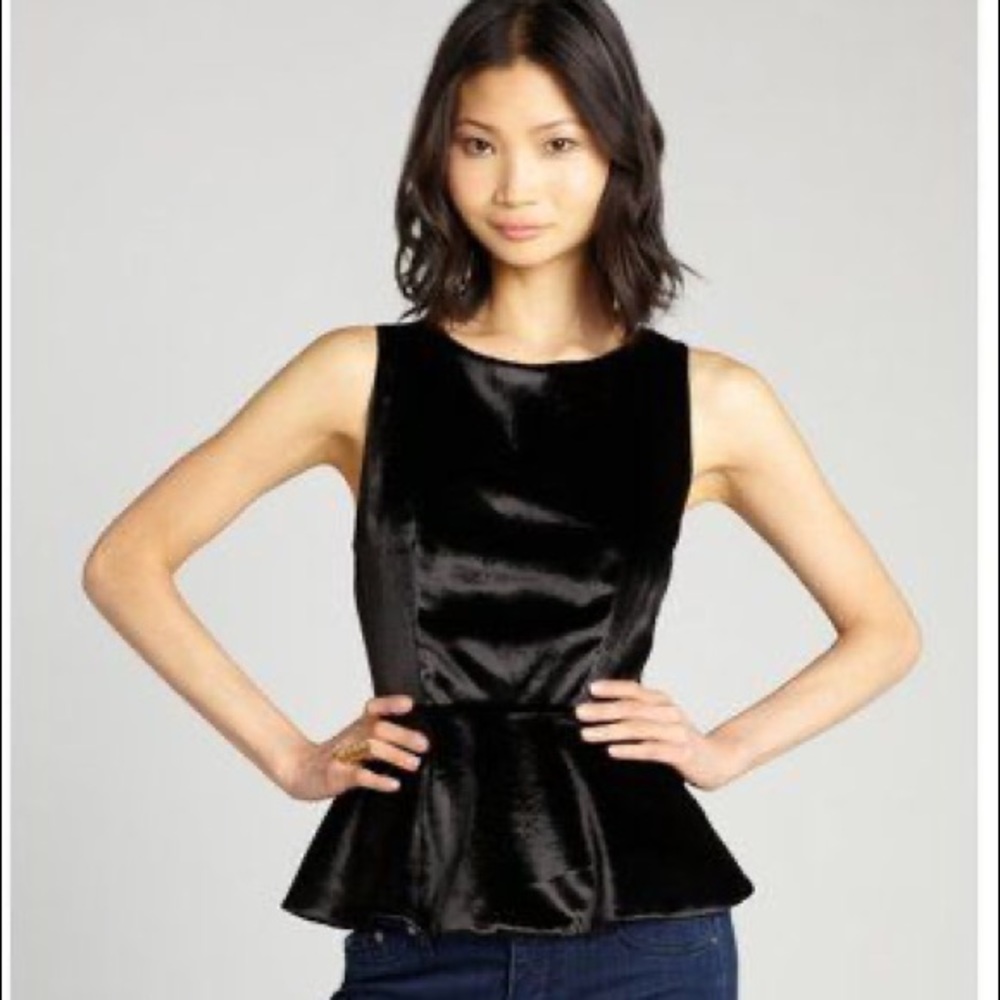 Alice + Olivia Black Velvet Sleeveless Peplum Top
